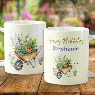 Mug Brouette d'amateur de jardin Aquarelle Joyeux Anni