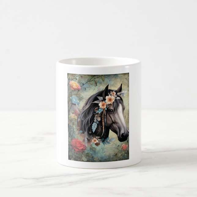 Mug  Brown horse in flowers. (Centre)