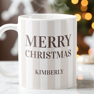 Mug Brown moderne rayures personnalisées Joyeux Noël