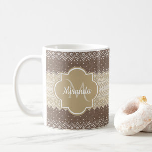 Mug Brown neutre et Tan Knit Motif avec nom