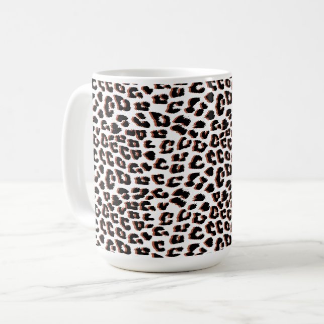 Mug Brown noir et Empreinte de léopard blanc (Devant gauche)