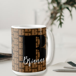 Mug Brown noir Monogramme blanc Nom du script moderne