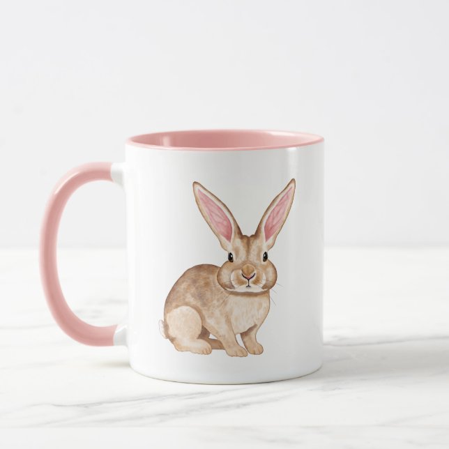 Mug Brown Watercolor Bunny With Large Ears Cute Easter (Gauche)