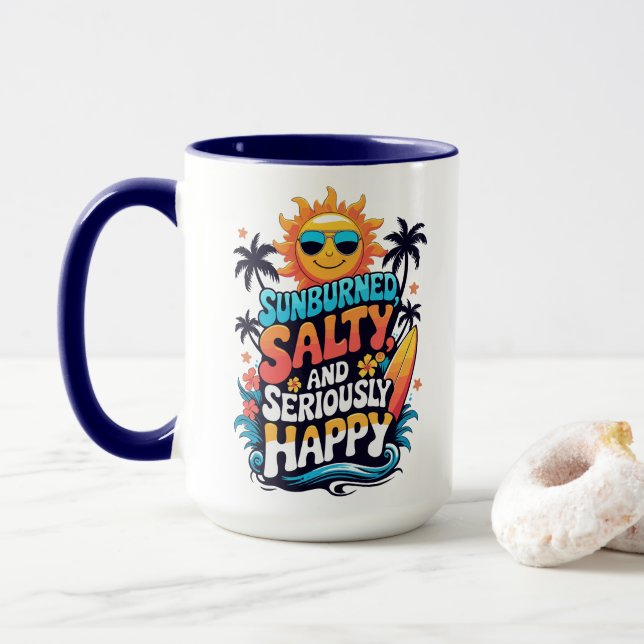 Mug Brûlé, Salé et Heureux – Vibes Rétro de Plage (Avec donut)