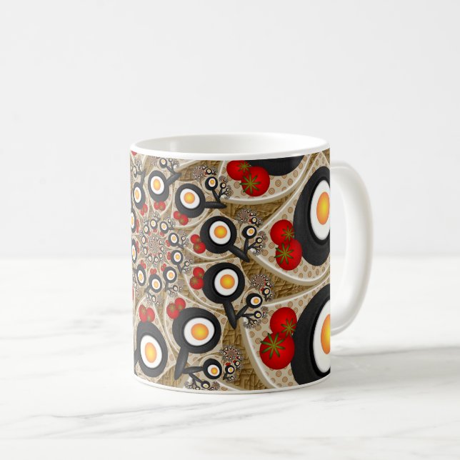 Mug Brunch Fractal Art Drôle Nourriture, Tomates, Oeuf (Devant droit)