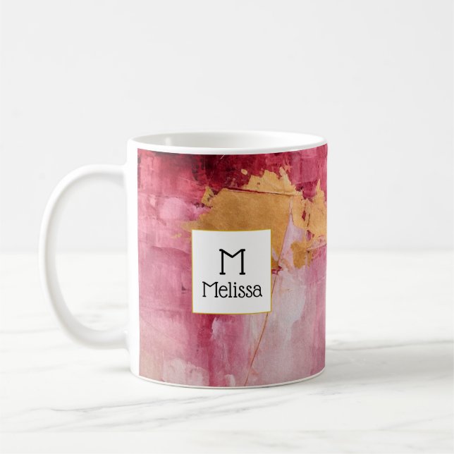 Mug Brush artistique touche or et rose Monogramme (Gauche)