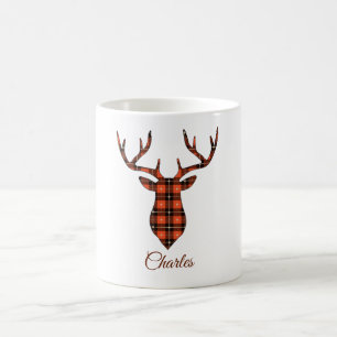 Mug Buck Head Personnalisez Red et Black Plaid