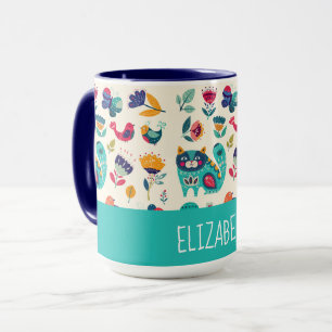 Mug Budget Pretty Girly Cats Folk Art Style AJOUTER LE