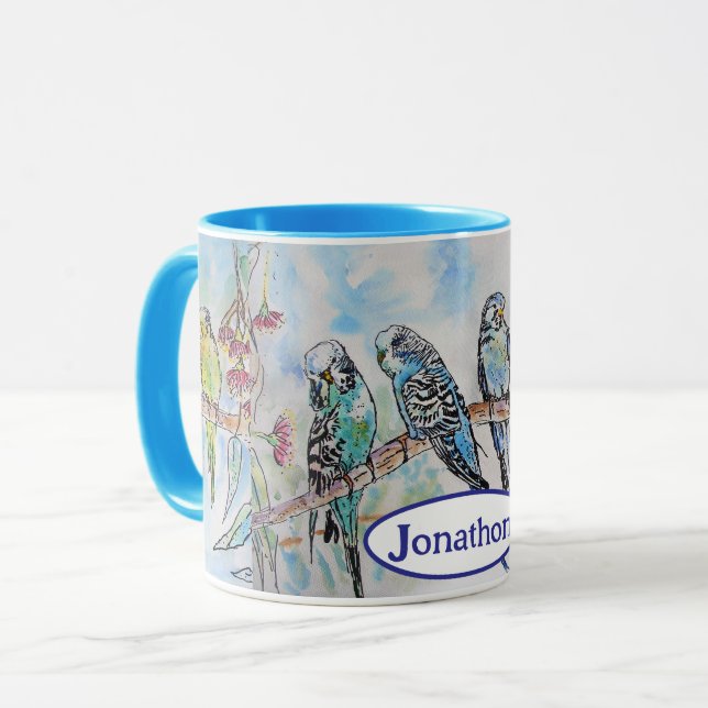 Mug Budgie Budgies Oiseau Aquarelle Peinture Oiseaux H (Devant gauche)