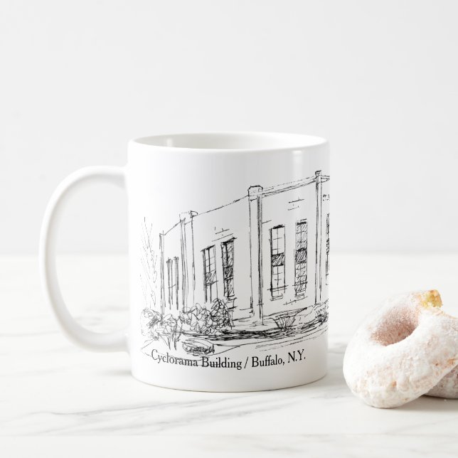 Mug Buffalo NY Cyclorama Building Pen and Ink Sketch (Avec donut)
