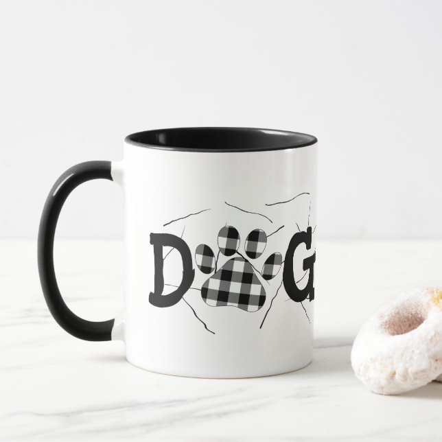 Mug Buffalo Plaid Chien Maman Pawprints and Hair (Avec donut)
