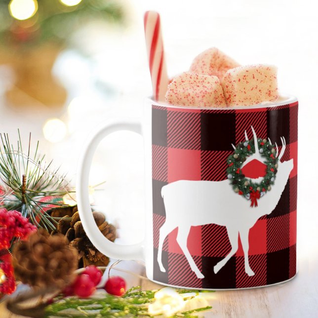 Mug Buffalo Plaid Elk Silhouette Noël Wreath (Créateur téléchargé)