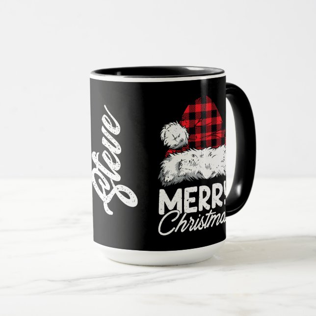 Mug Buffalo Plaid Santa Hat with Customizable Name (Devant droit)