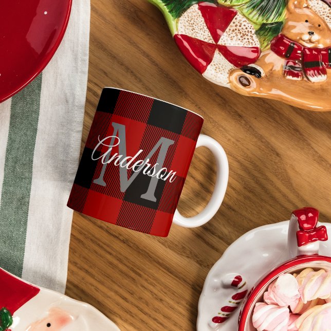 Mug Buffalo rouge abattu | Initiale personnelle | Cade (Créateur téléchargé)