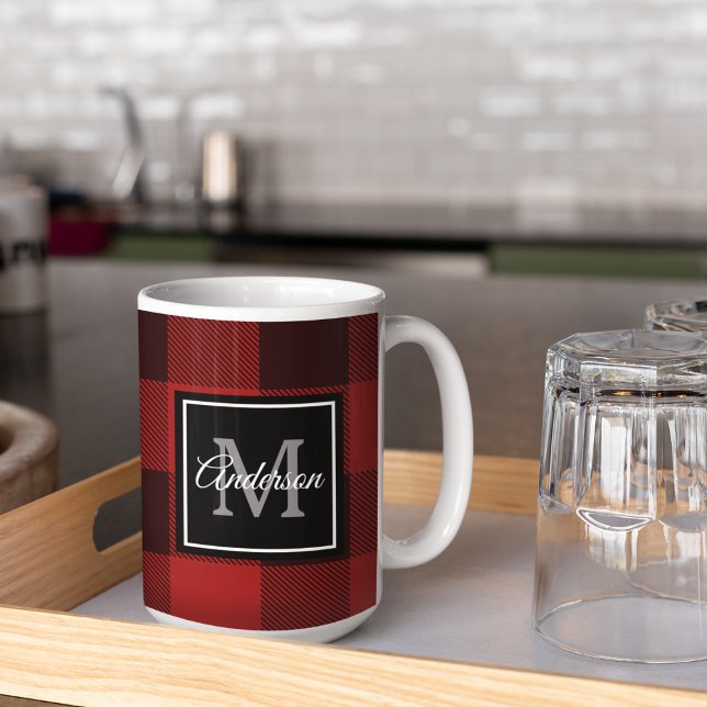 Mug Buffalo rouge abattu | Initiale personnelle | Café (Créateur téléchargé)