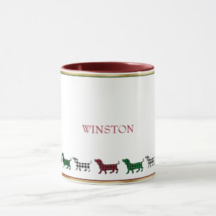 Mug Buffle de chien de Noël Dachshund Plaid Minimalist