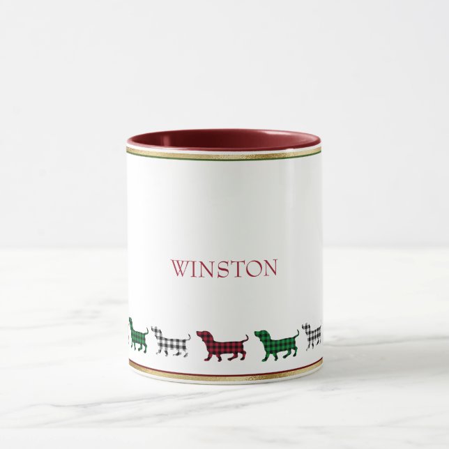 Mug Buffle de chien de Noël Dachshund Plaid Minimalist (Centre)