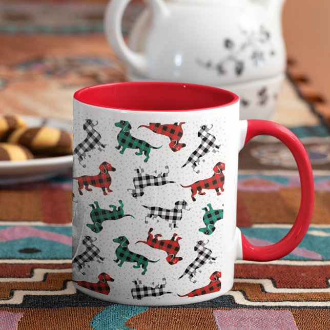 Mug Buffle de Noël Plaid Dachshunds Café (Créateur téléchargé)