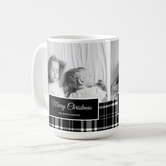 Mug Buffle noir blanc Plaid Joyeux Noël vacances (Devant gauche)