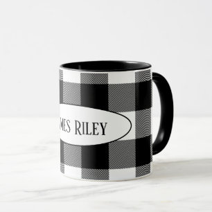 Mug buffle noir et blanc plaid de nom