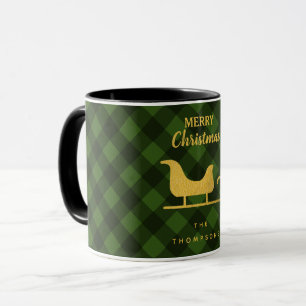 Mug Buffle noir vert de Noël Plaid Père Noël Sleigh