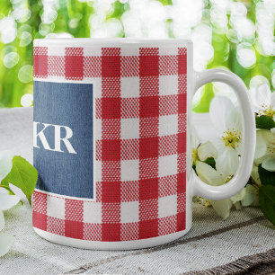 Mug Buffle rouge et blanc Check Blue Denim Monogramme