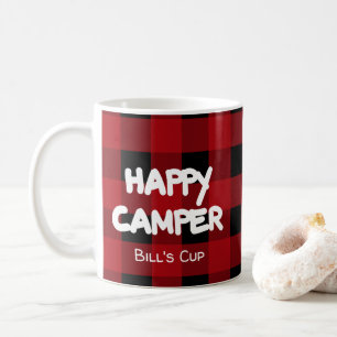 Mug Buffle rouge rustique et noir planté Happy Camper