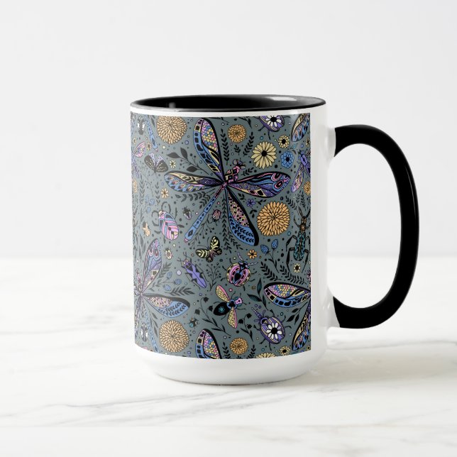 Mug Bugs de Doodle sur le gris de latte (Droite)