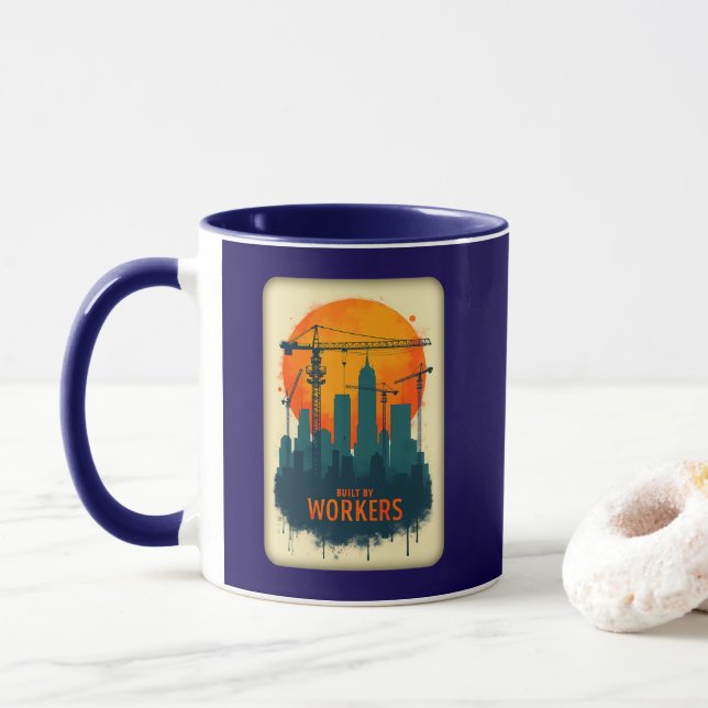 Mug Built by Workers City Builder Labor Day Design (Avec donut)