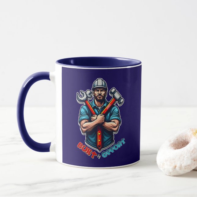 Mug Built with Effort Construction Worker Design (Avec donut)
