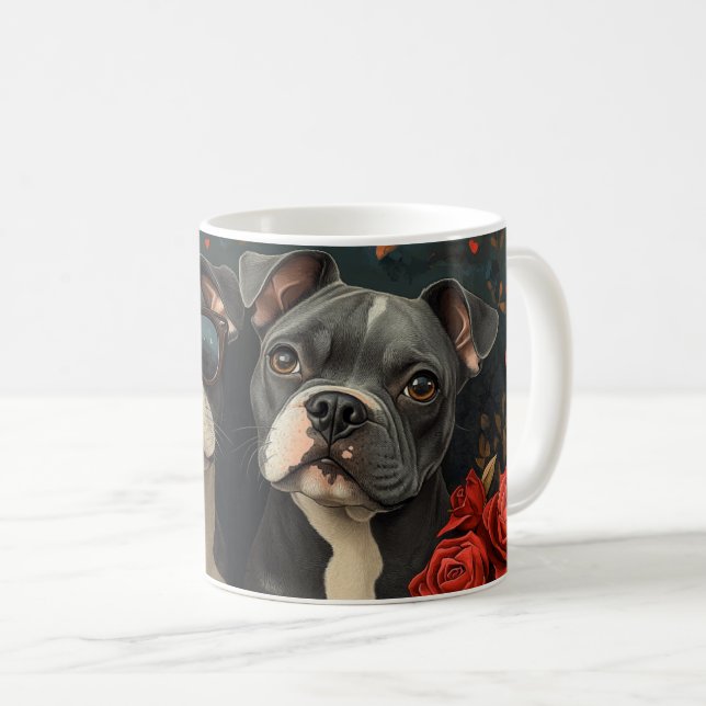 Mug Bull Terrier avec coeur Roses Saint-Valentin (Devant droit)