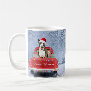 Mug Bull Terrier Chien en Neige assis à Noël