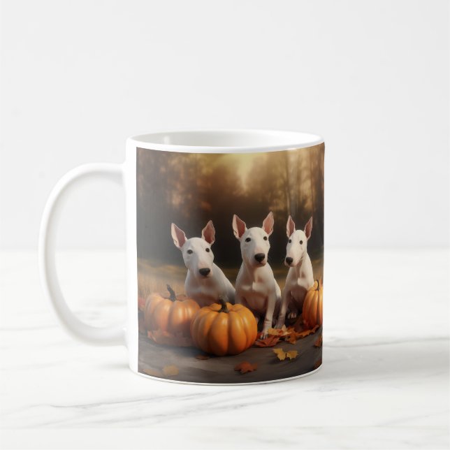 Mug Bull Terrier Chiot Automne Citrouille de plaisir (Gauche)