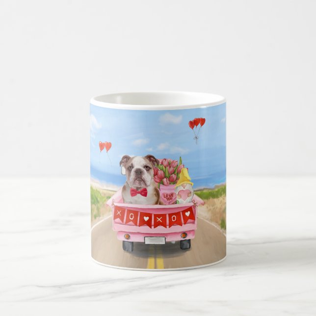 Mug Bulldog anglais Saint-Valentin Coeurs de camion (Centre)