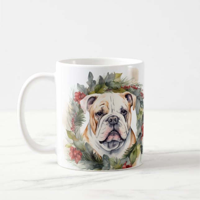 Mug Bulldog Christmas Wreath Festive Pup (Gauche)