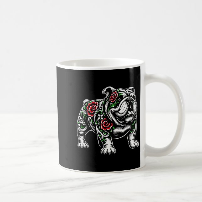 Mug Bulldog Floral Red Rose Mens Womens  (Droite)