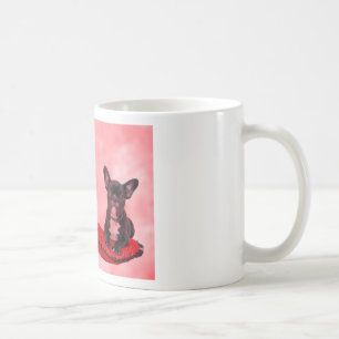 Mug Bulldog français assis sur le Coussin du coeur et 