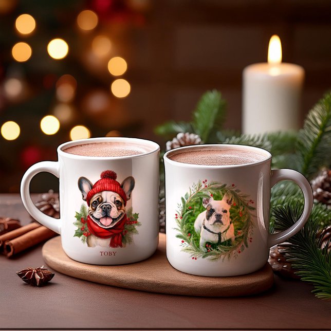 Mug Bulldog français de Noël à l'aquarelle (Créateur téléchargé)