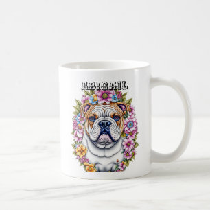 Mug Bulldog personnalisé et fleurs lunaires