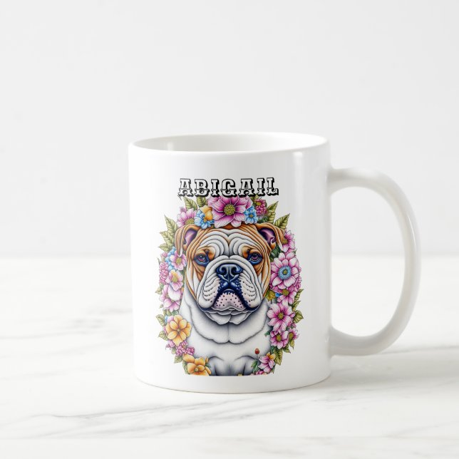Mug Bulldog personnalisé et fleurs lunaires (Droite)