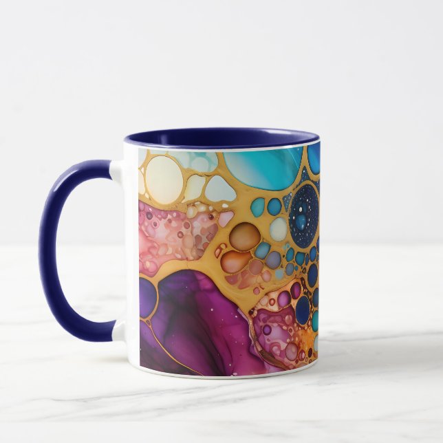 Mug Bulles d'alcool et d'encre bleues, violettes, turq (Gauche)