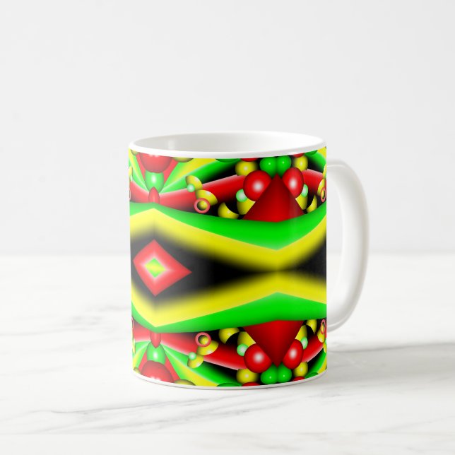 Mug Bulles Rouges Jaunes Vertes Et Grilles Art Abstrai (Devant droit)
