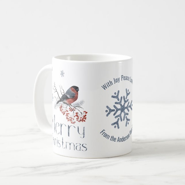 Mug Bullfiny Bird Red Berries Joyeux Noël (Devant gauche)