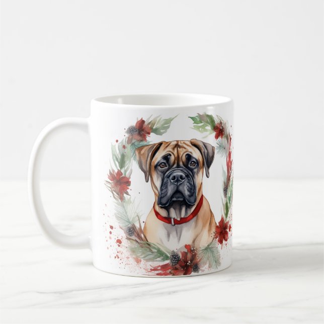 Mug Bullmastiff Noël Wreath Festive Pup (Gauche)