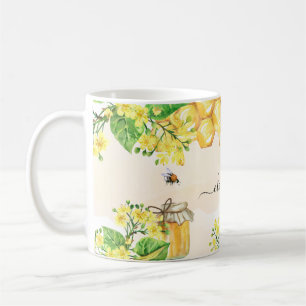 Mug Bumble abeilles miel fleurons jaunes nom script