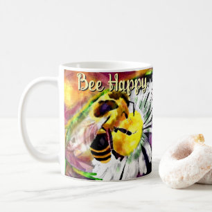Mug Bumble Bee Happy Flower Floral Aquarelle