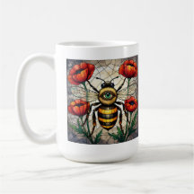 Bumble bee vitrail vibrant oeil de fleur de pavot
