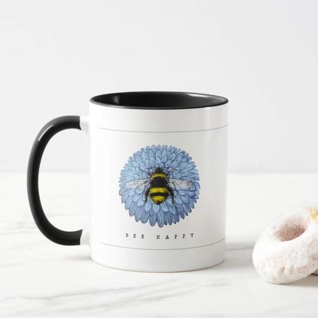 Mug Bumblebebe mignonne sur Blue Flower Nature (Avec donut)