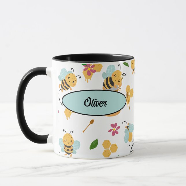 Mug Bumblebee mignonne et motif miel avec nom (Gauche)