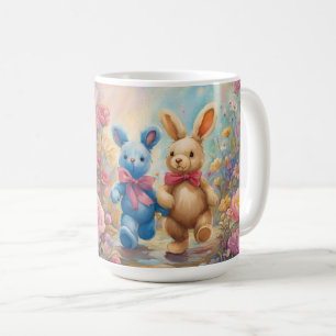 Mug Bunnies farcies Cute flâner dans un jardin pastel